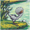 《醜小鴨》池塘旁站著一隻灰色的小鴨子