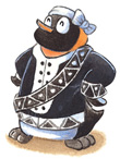 文章配圖-穿著噶瑪蘭族傳統服飾的企鵝。