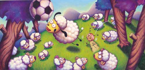 臘腸狗跟綿羊們一起玩足球