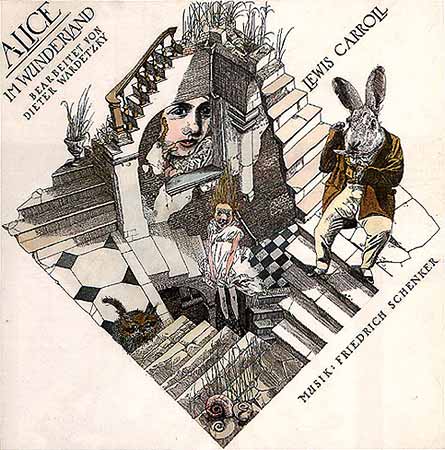 走在樓梯上的兔子與愛麗絲