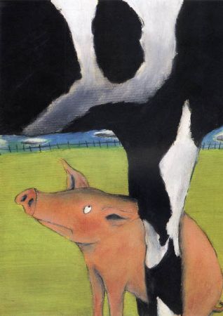 《跳肚皮舞的豬》 站在乳牛腳下的一隻豬