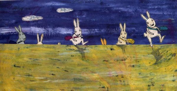《花的力量》 一群兔子背著包包出門