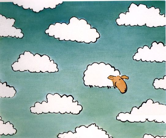 《動物之夢》 一隻小羊在一堆雲朵中