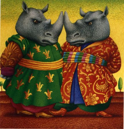 兩隻穿著傳統服飾的犀牛