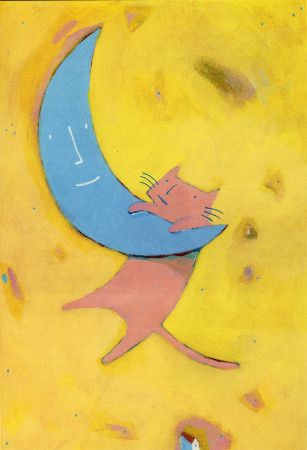 貓咪趴在月亮上