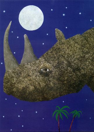 月圓的夜晚下一隻犀牛