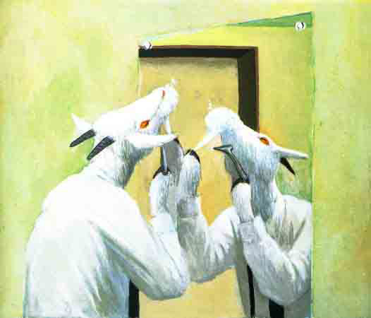 山羊穿著西裝照鏡子刮鬍子
