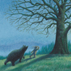 黑熊跟小男孩走到樹下
