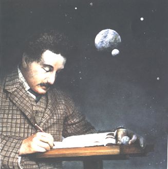 愛因斯坦正在寫論文
