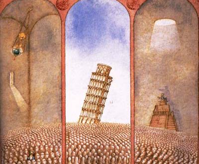 《星星的使者─伽利略》廣場一座即將傾倒斜塔