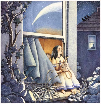 《星星王子》少女坐在窗邊看著夜空