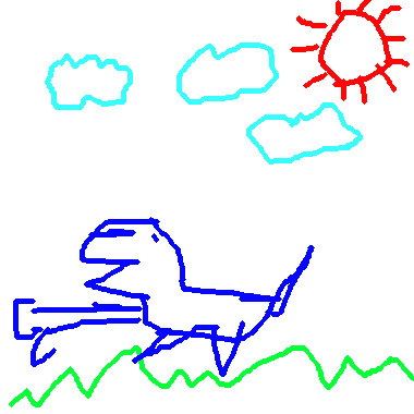 作品：恐龍在草地玩